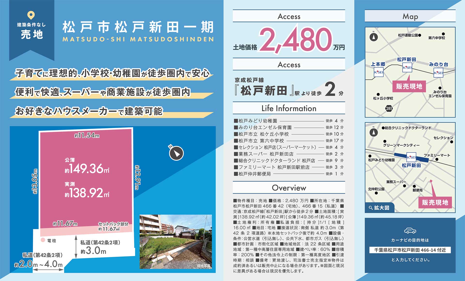 【売地】千葉県松戸市松戸新田一期